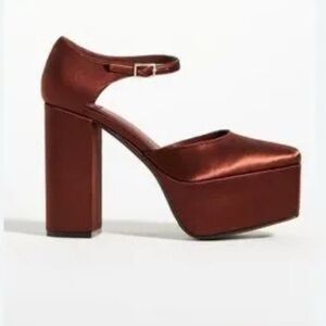 Jeffrey Campbell Ovr-N-Out Satin Platform Heels Strap Square Toe Size 10